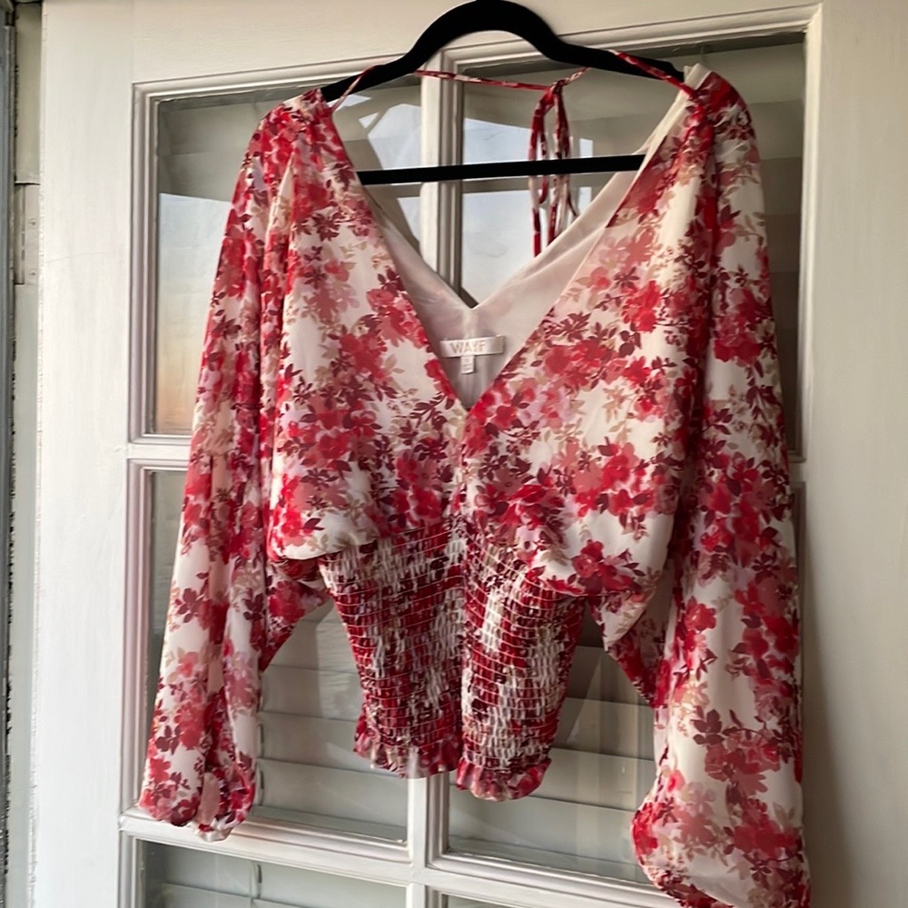 WAYF floral deep V tie back top